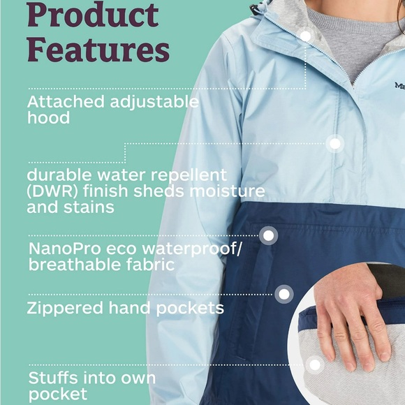 Marmot Womens Breathable Waterproof 1/4 Zip Jacket Blue Size Medium - Picture 2 of 7